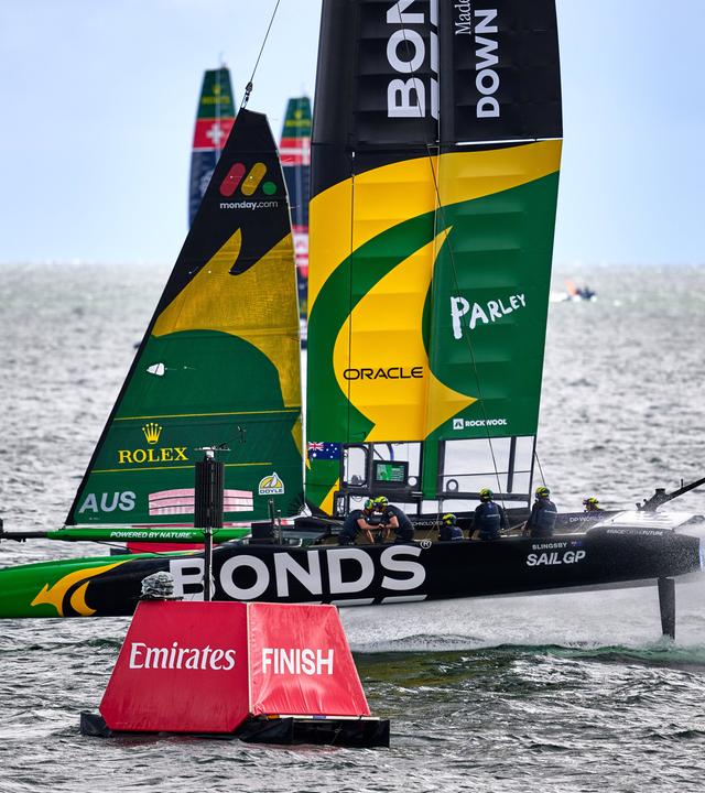 Tom Slingsby, Skipper des australischen SailGP-Teams, beim SailGP am 23.08.26 in Sassnitz.