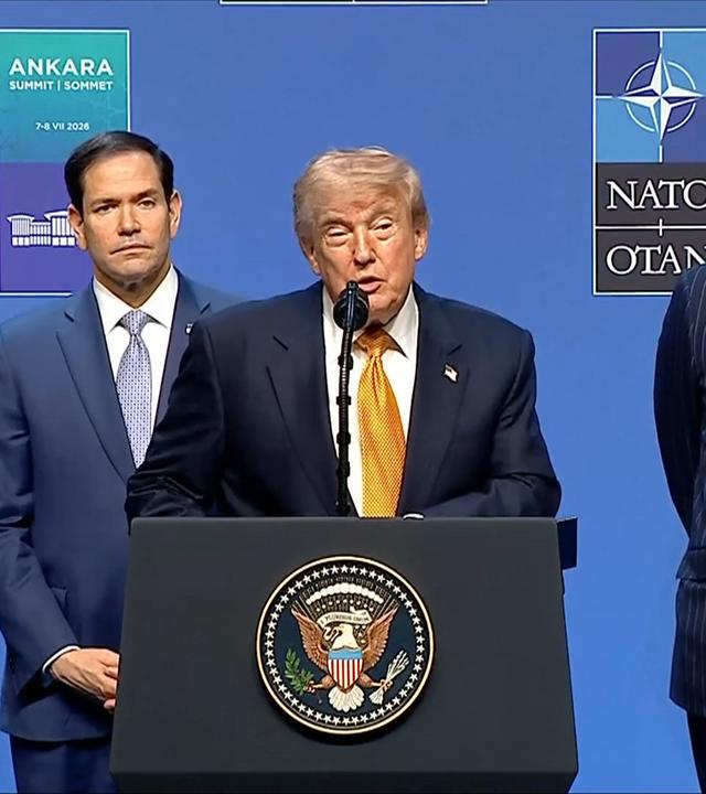 Nach dem NATO-Gipfel: Pressekonferenz  des US-Präsidenten Donald Trump