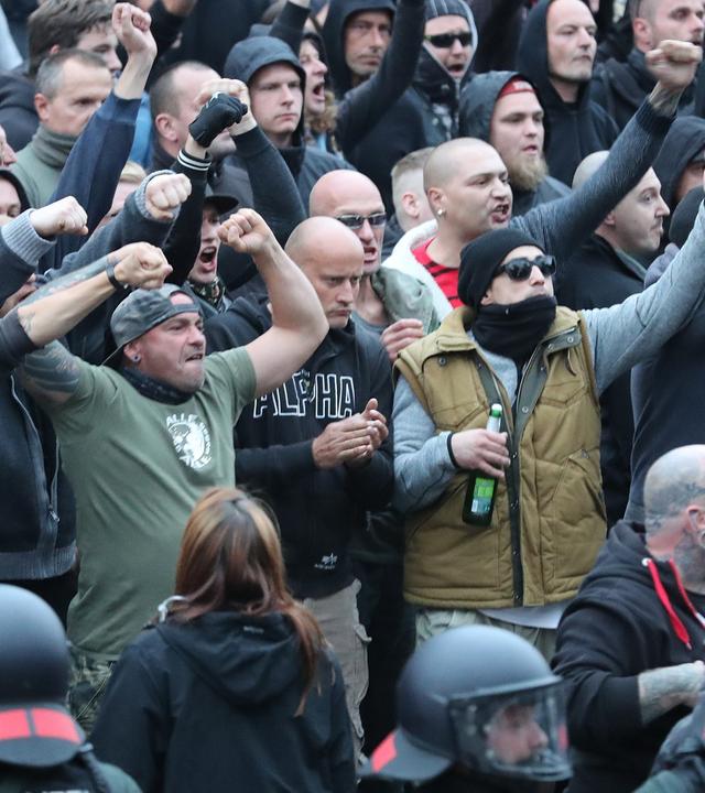 Aggressive Proteste der rechten Szene in Chemnitz.