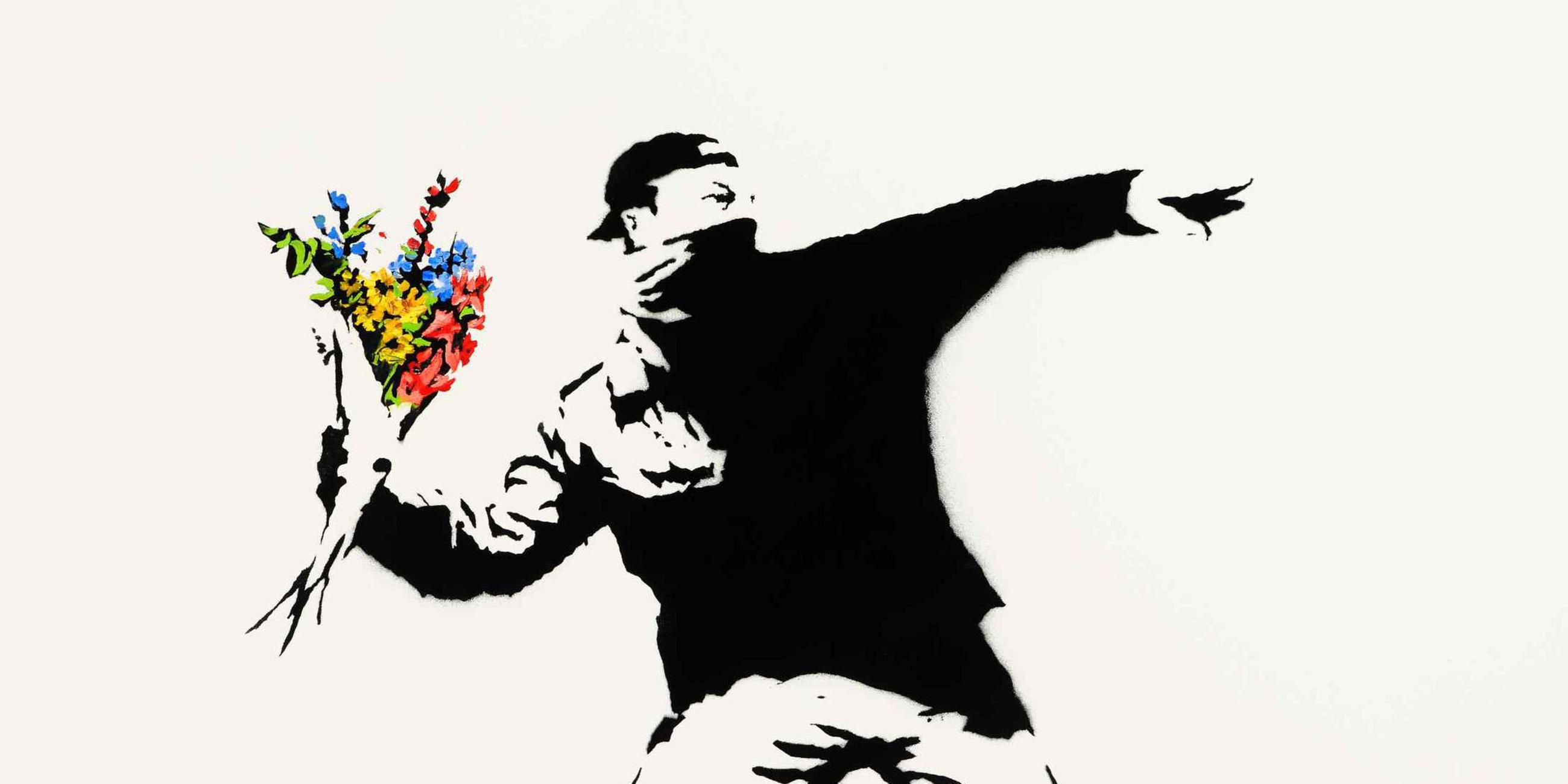 Das Banksy-Protestbild "Love is in the Air".