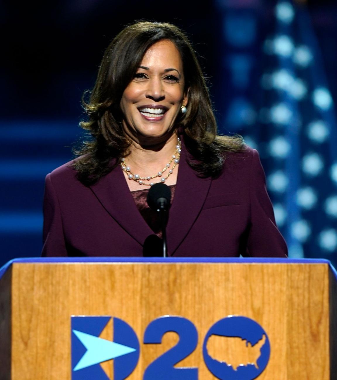 Kamala Harris spricht auf dem Parteitag in Wilmington.