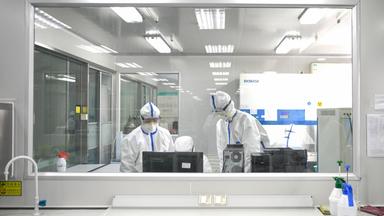 Mitarbeiter eines Labors im chinesischen Wuhan. Symbolbild