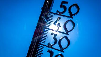  Ein Außenthermometer in einem Kleingarten zeigt die Temperatur von knapp 40 Grad an.  In Europa sind die Temperaturen in den vergangenen 30 Jahren mehr als doppelt so schnell gestiegen wie im globalen Durchschnitt.