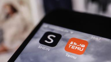Die Apps der Internethändler Temu und Shein sind auf dem Display eines Smartphones zu sehen. 