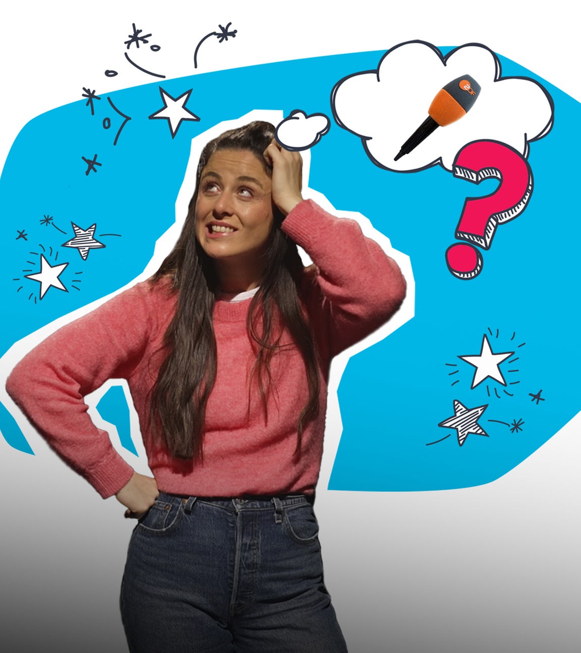 Teresa kratzt sich am Kopf. Eine Gedankenblase zeigt das Star-Mikrofon.