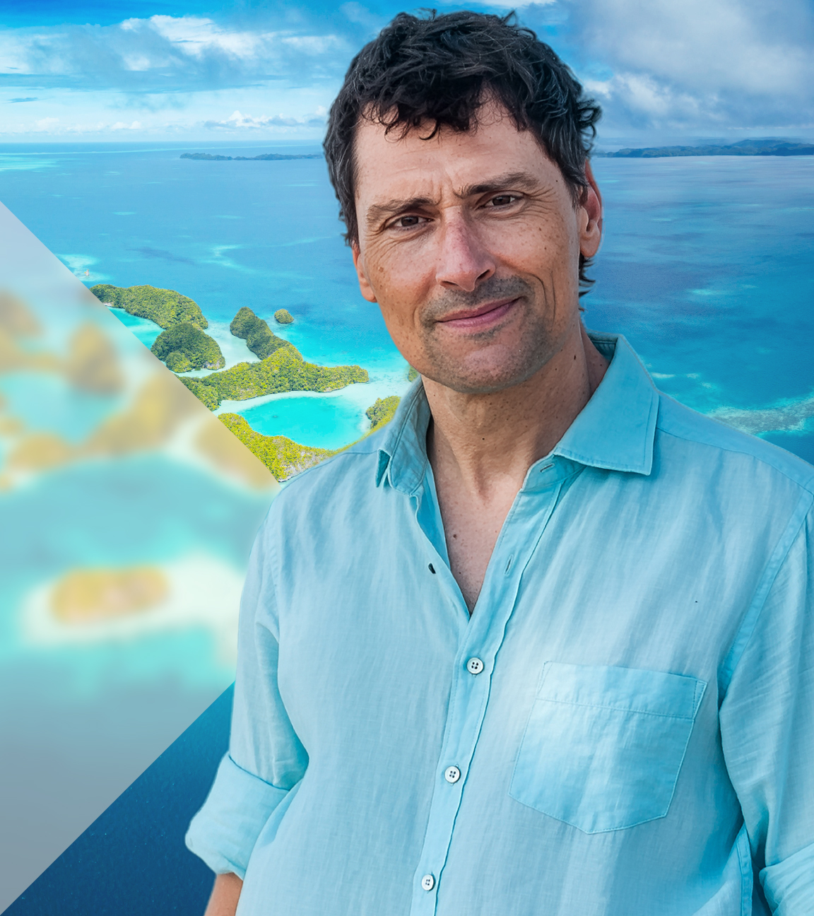 Uli Kunz vor Inselwelt (Collage)