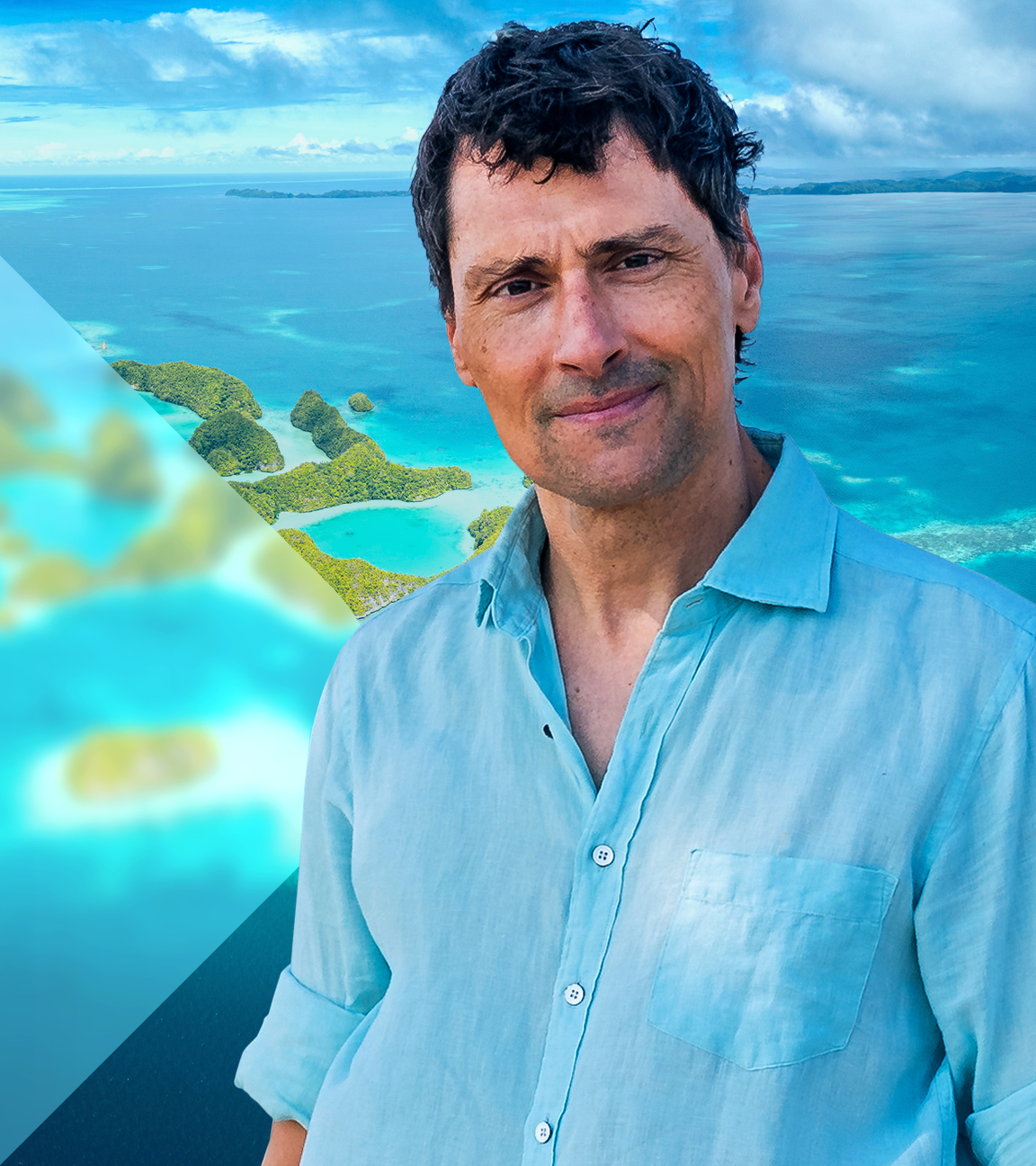 Uli Kunz vor Inselwelt (Collage)