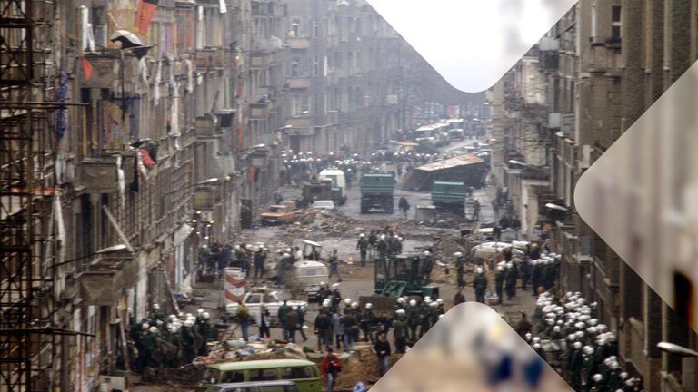 Mainzer Straße in Berlin im November 1990: Polizei geht gegen Hausbesetzungen vor.