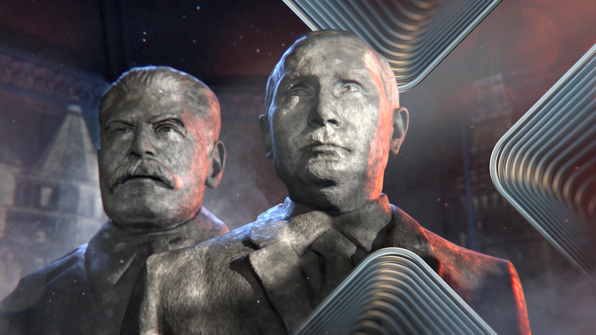 Steinbüsten von Stalin und Putin