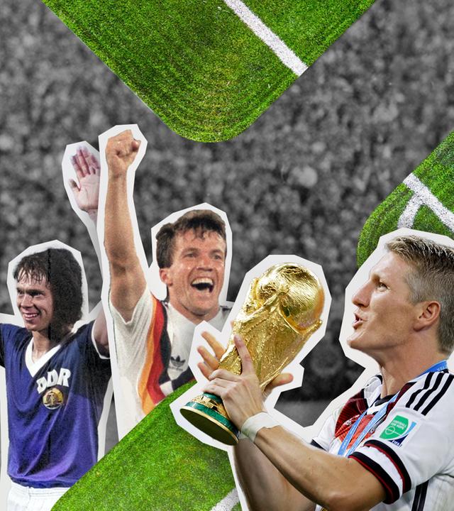 Fritz Walter, Gerd Müller, Franz Beckenbauer, Jürgen Sparwasser, Lothar Matthäus und Bastian Schweinsteiger