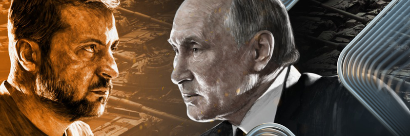 Wladimir Putin und Wolodymyr Selenskyj sind einander gegenübergestellt