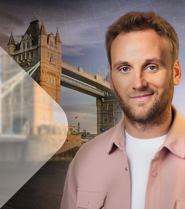 Leon Windscheid vor London Bridge (Collage)