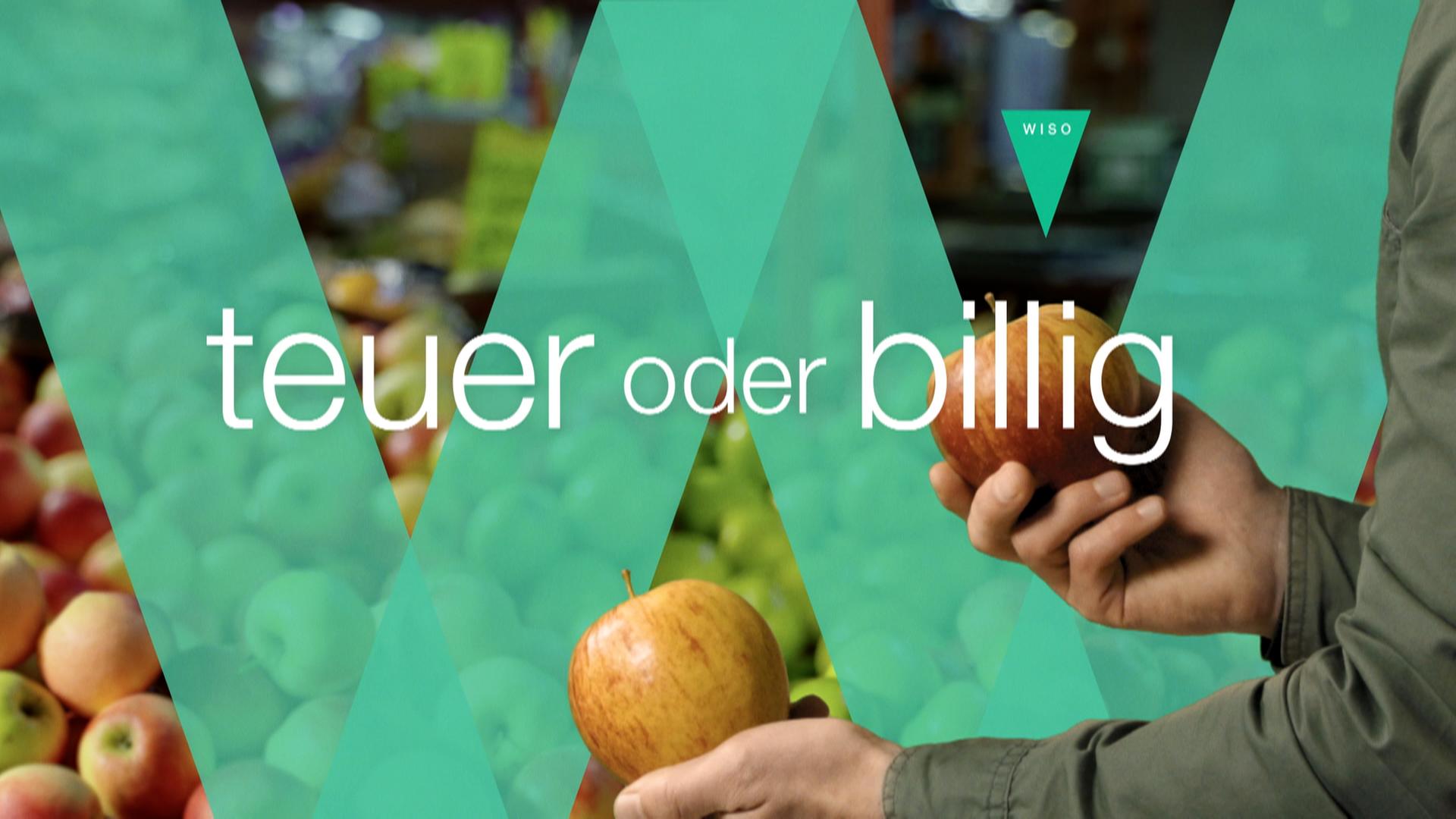 Rubrik teuer oder billig: Hand hält Apfel