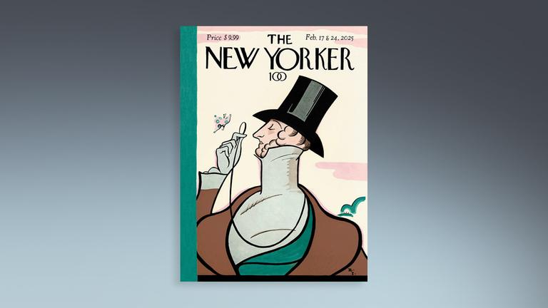 "The New Yorker" Magazin Cover mit Karikatur eines Mannes mit Zylinderhut und einem Monokel