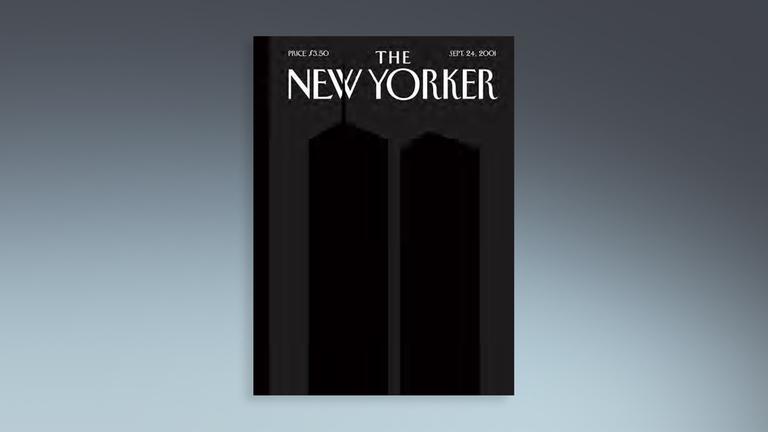 "The New Yorker" Magazin Cover auf schwarzem Grund zeigt die Schemen der Twin Towers in New York