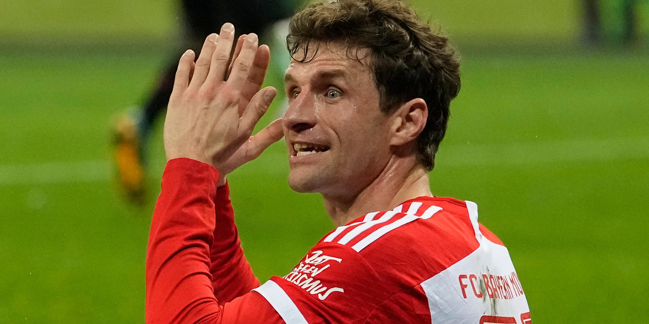 Bayern Münchens Thomas Müller gestikuliert während des Bundesliga-Spiels gegen Bayer 04 Leverkusen