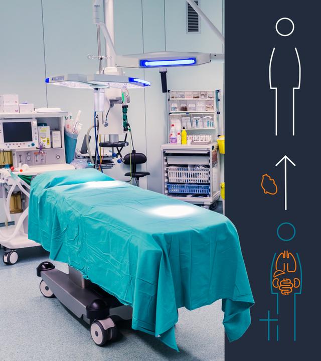 Krankenzimmer mit Grafik zum Thema Nierentransplantation