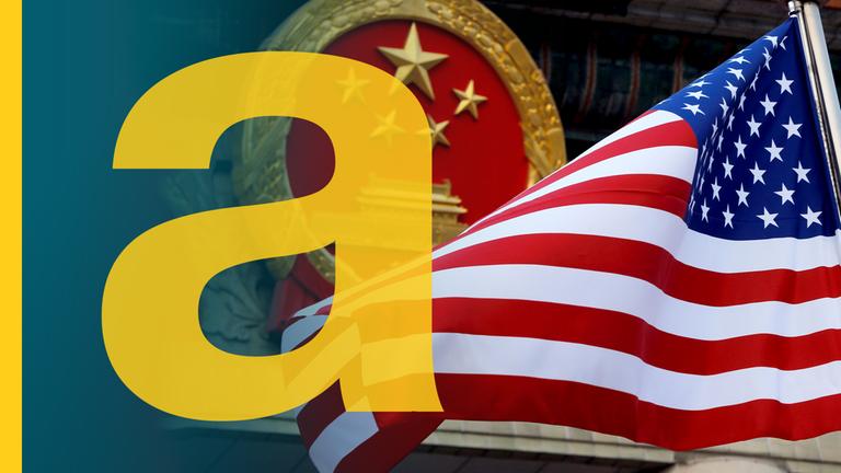 US-Flagge vor dem Nationalsymbol Chinas