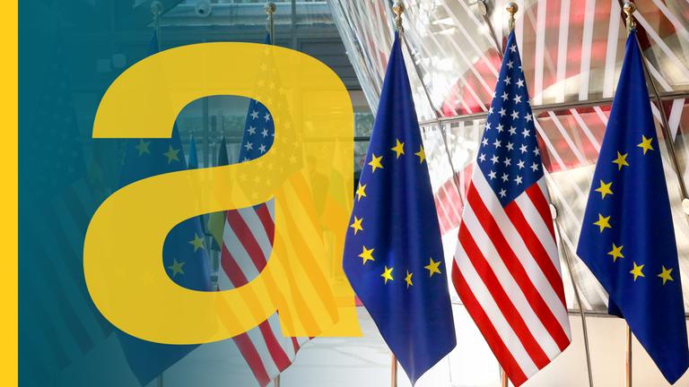 EU-Flaggen neben US-Flaggen