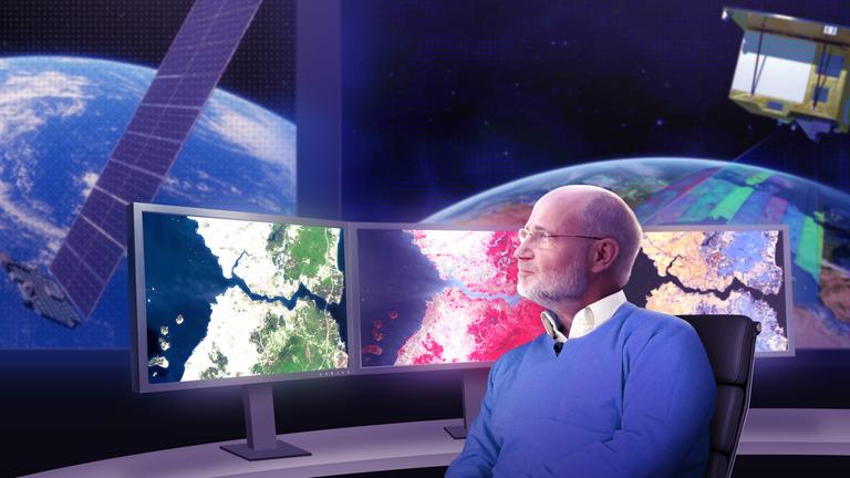 Collage: Harald Lesch in Kontrollraum