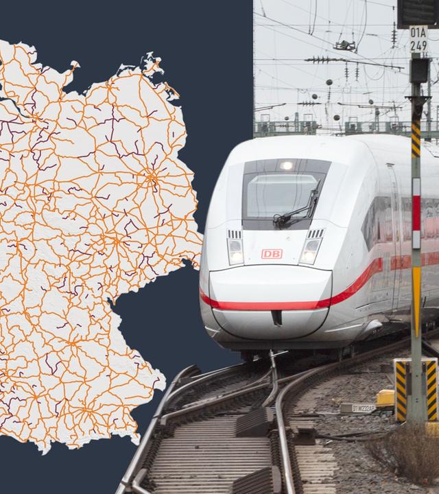 Zug und Karte zum Schienenetz