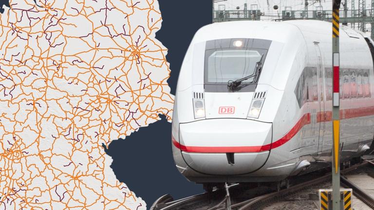 Zug und Karte zum Schienenetz