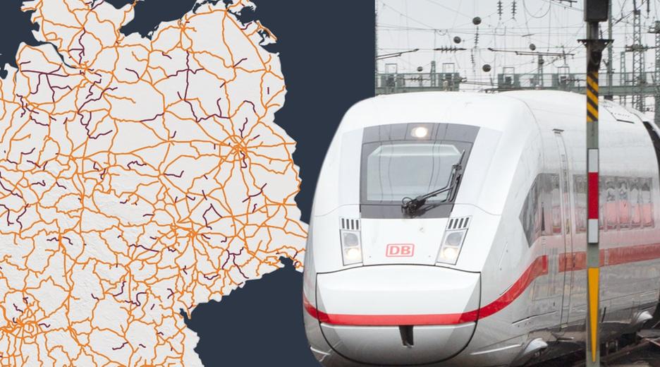 Zug und Karte zum Schienenetz
