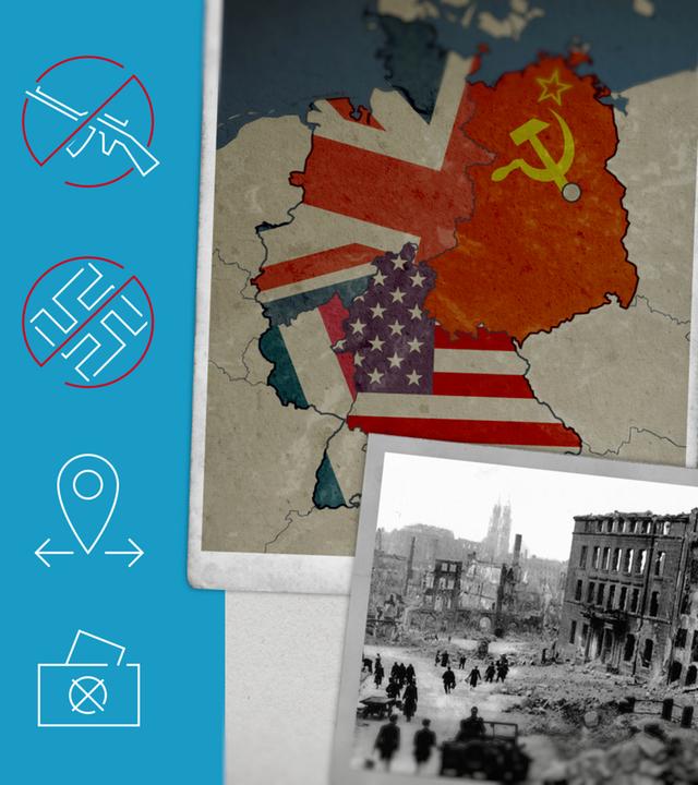 Besatzungszonen Deutschland, Foto zerstörte Stadt, Grafik
