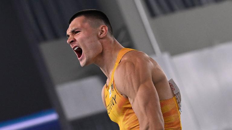 Till Steinforth aus Deutschland tritt bei den Leichtathletik-Hallenweltmeisterschaften in Nanjing an. 