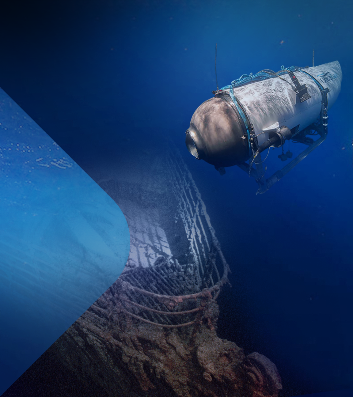Mini-Tauchboot Titan vor Titanic-Wrack (Montage)