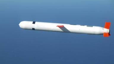 Ein Tomahawk-Marschflugkörper absolviert einen kontrollierten Flugtest. (Archivbild)