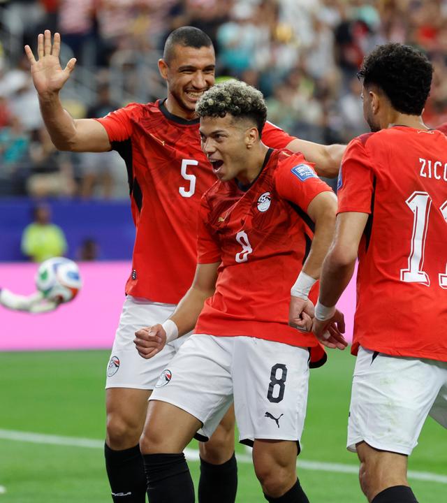 Der Ägypter Emam Ashour jubelt nach seinem Tor zum 0:1 im Spiel der FIFA-Weltmeisterschaft zwischen Ägypten und Australien im Dallas Stadium in Dallas, USA, am 03.07.2026.