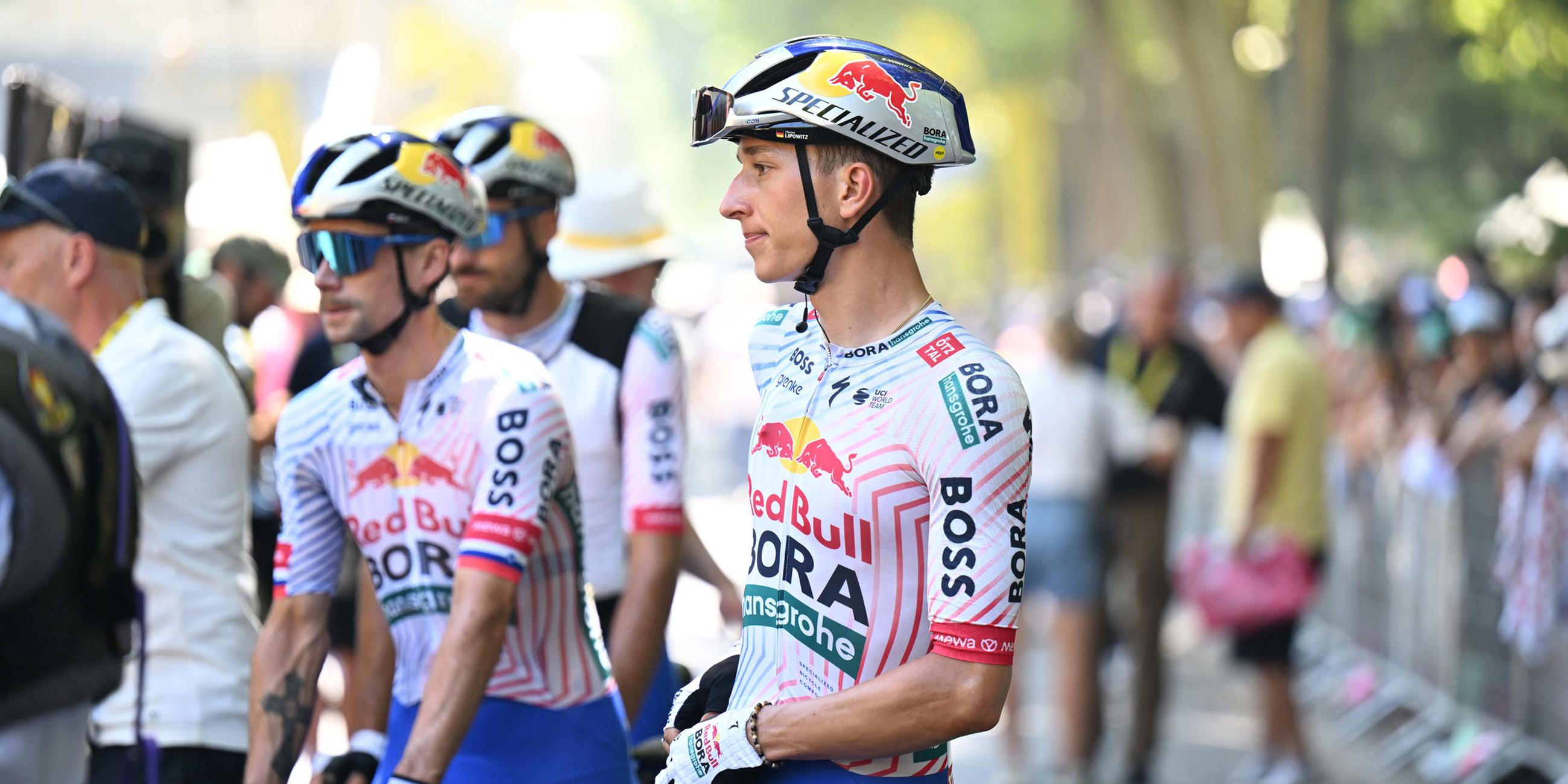 Mitglied des Red Bull, Bora, Hans Grohe Teams Florian Lipowitz am 13.07.2025 während der Tour de France in Chinon.