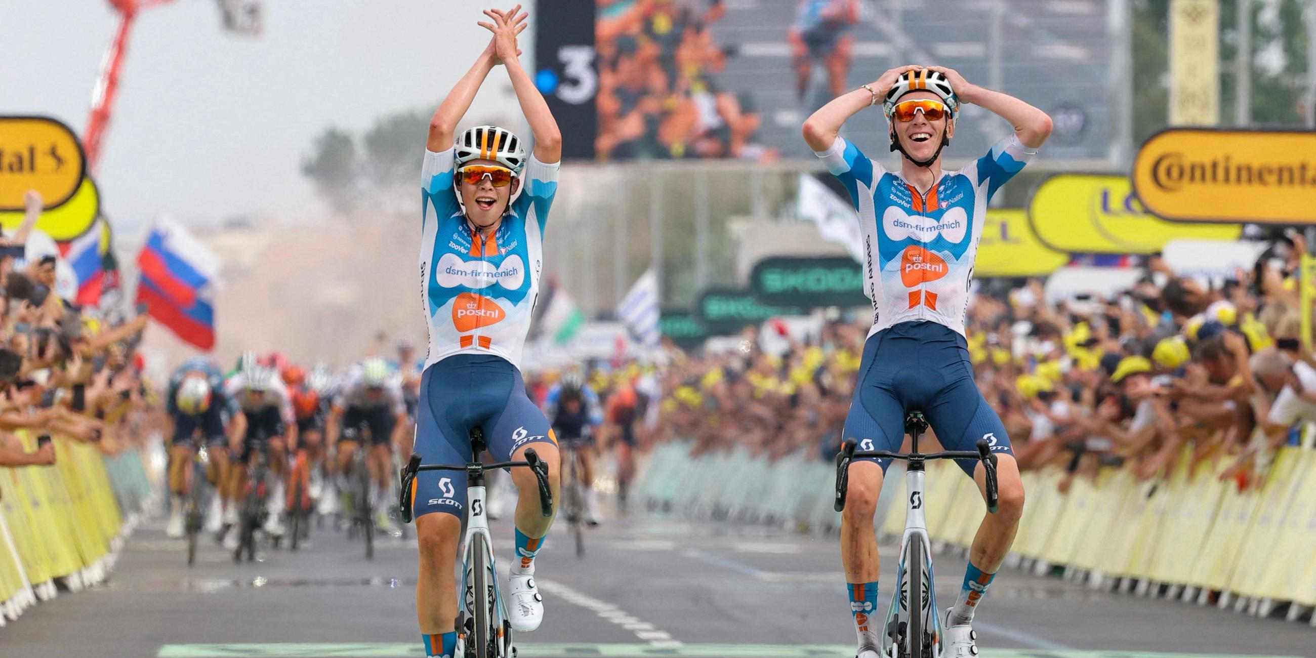 Romain Bardet vom Team DSM-Firmenich PostNL gewinnt die erste Etappe der Tour de France am 29.06.2024.