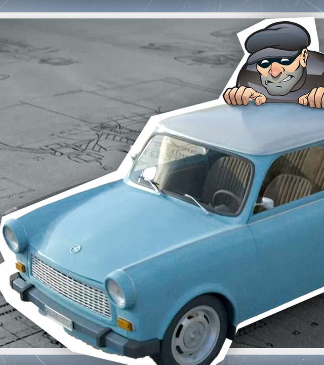 Trabant mit Dieb (Kollage)