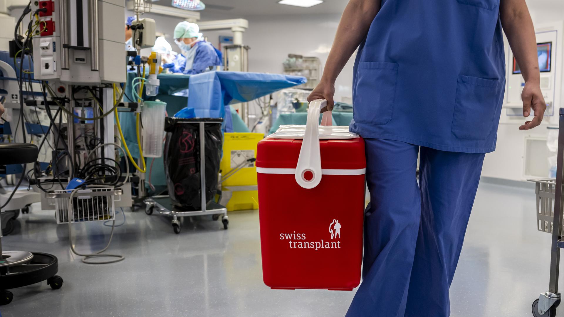 Pflegepersonal mit Organ-Box im Krankenhaus