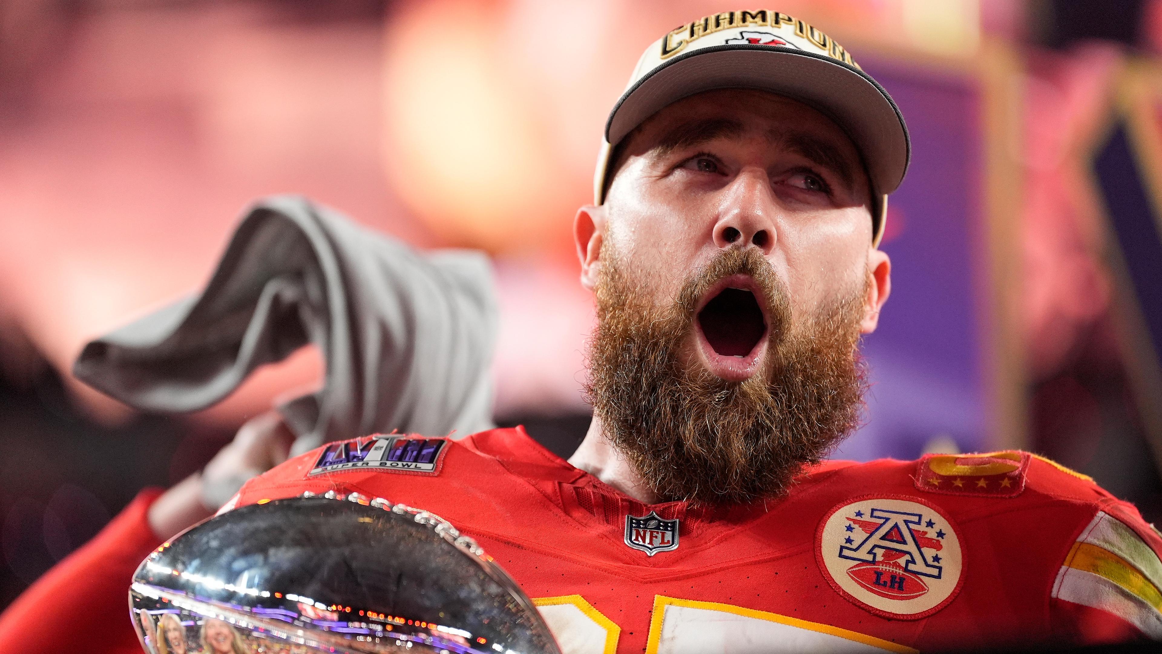 Travis Kelce, aufgenommen am 12.02.2024 in Las Vegas