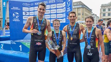 Das deustche Team Henry Graf (l-r), Tanja Neubert, Lasse Nygaard Priester und Lisa Tertsch haben den dritten Platz erreicht. 