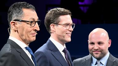  Baden-Württemberg, Stuttgart: Die Spitzenkandidaten zur Landtagswahl, Cem Özdemir (Grüne, l-r), Manuel Hagel (CDU) und Markus Frohnmaier (AfD), treffen beim Triell aufeinander.