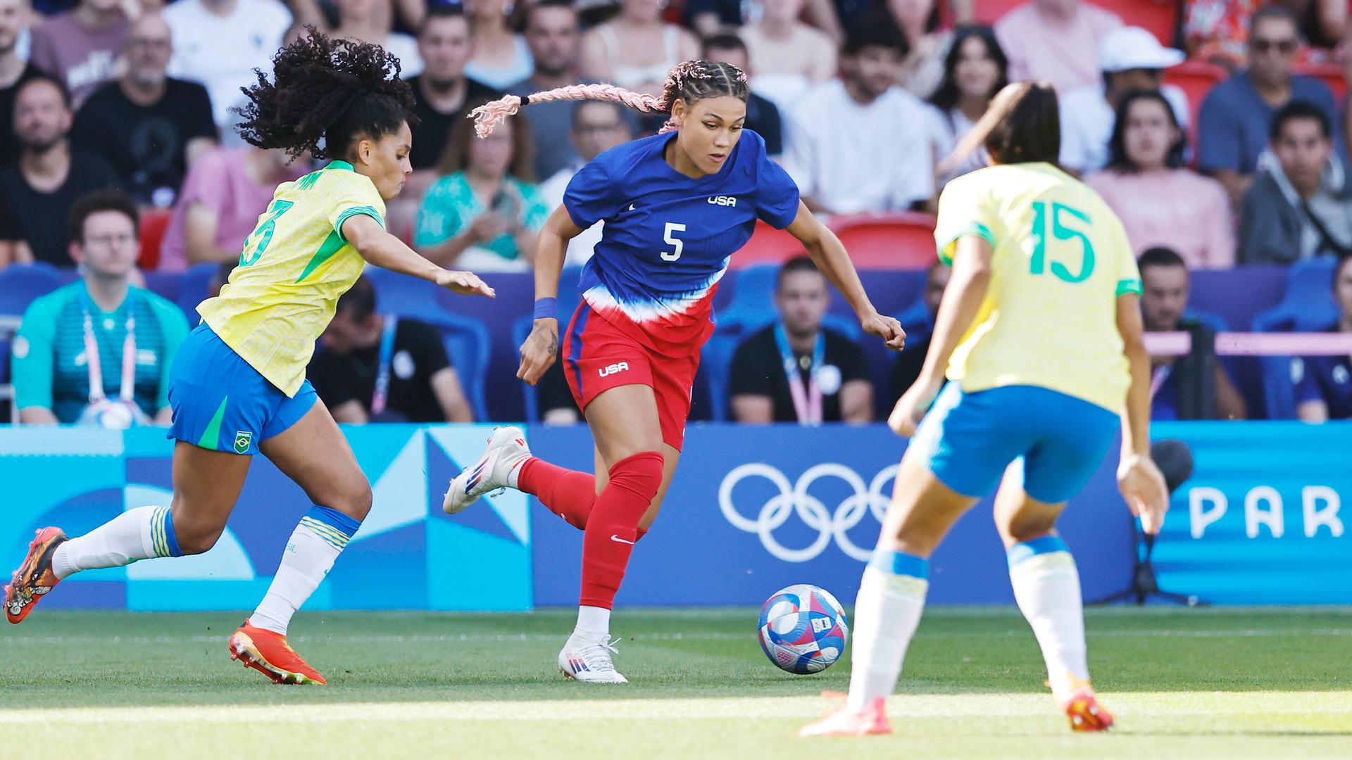 Frauenfußball Goldmedaillenspiel zwischen Brasilien 0-1 USA im Parc des Princes in Paris, Frankreich. 
