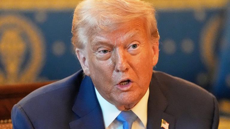 President Donald Trump speaks during a meeting with Israel's Prime Minister Benjamin Netanyahu in the Blue Room of the White House, Monday, July 7, 2025, in Washington.