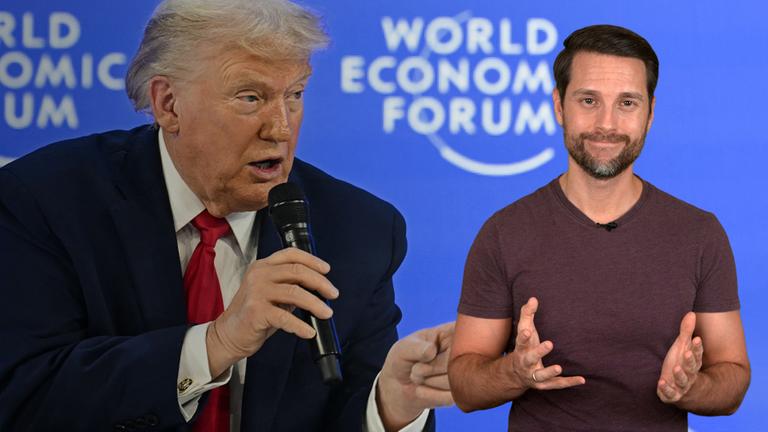 Links zu sehen ist US-Präsident Donald Trump, rechts sieht man Mirko Drotschmann. Das Bild hat keine ZDF-Logos