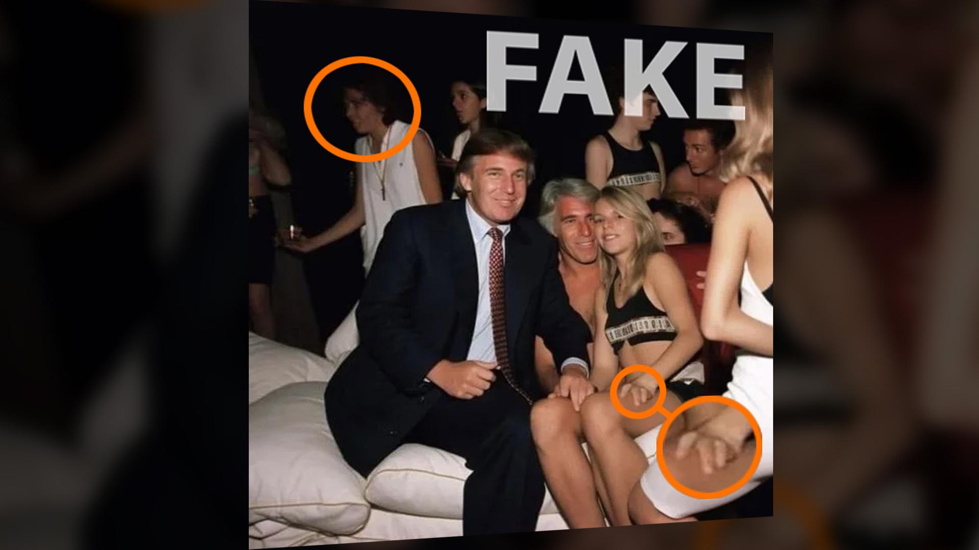 Ein Fakefoto soll Donald Trump und Jeffrey Epstein mit Minderjährigen Mädchen zeigen.