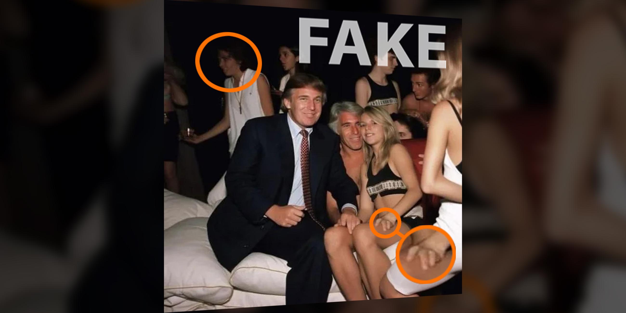 Ein Fakefoto soll Donald Trump und Jeffrey Epstein mit Minderjährigen Mädchen zeigen.
