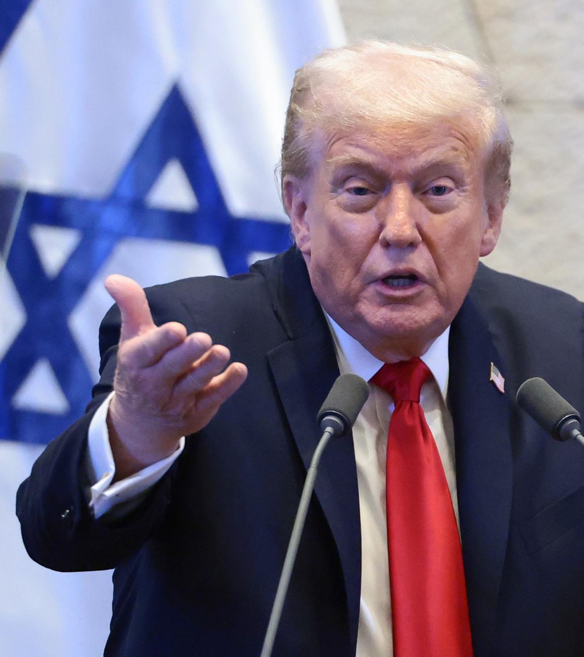 US-Präsident Donald Trump während seiner Rede im israelischen Parlement Knesset am 13.10.2025.