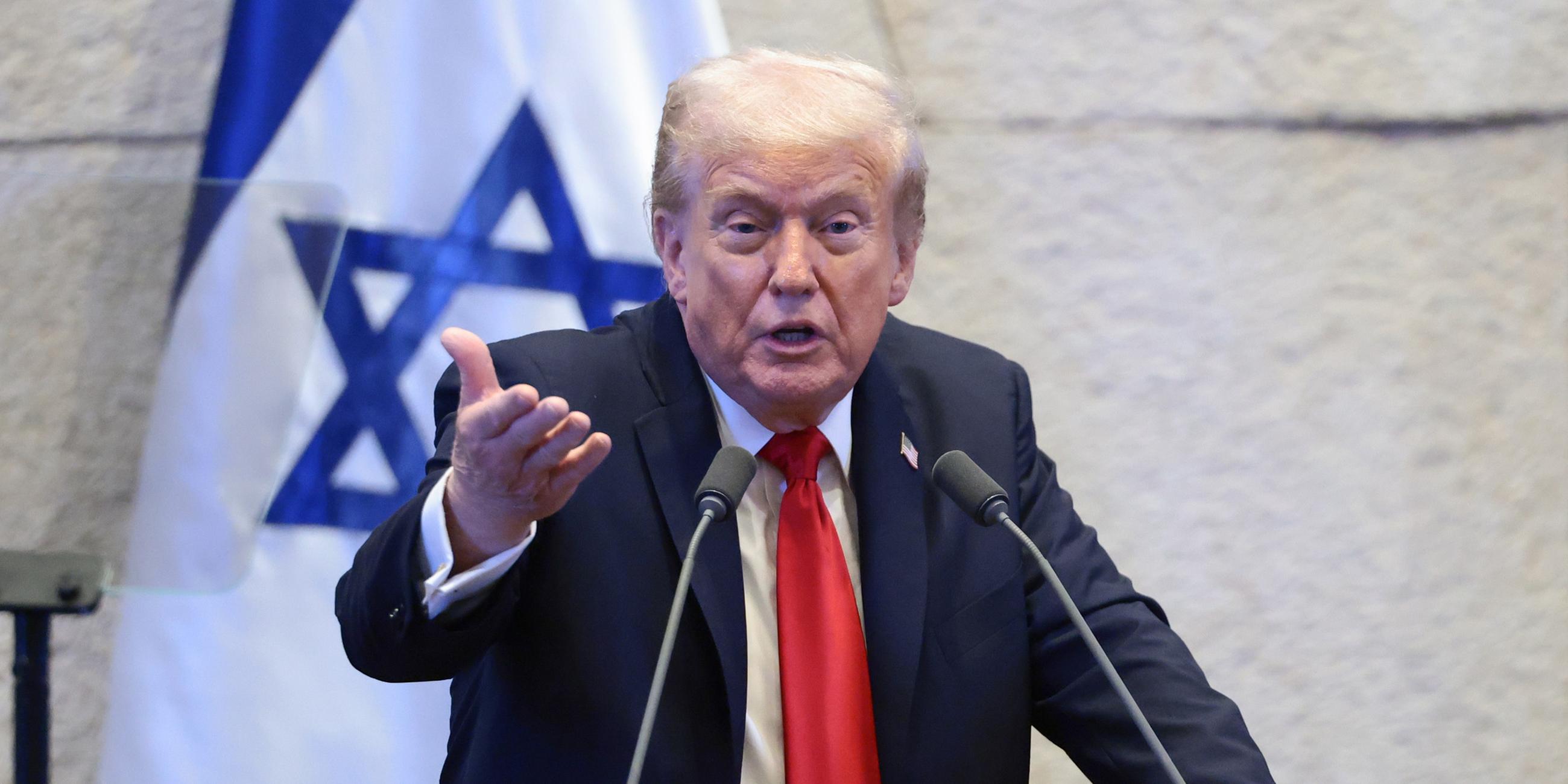 US-Präsident Donald Trump während seiner Rede im israelischen Parlement Knesset am 13.10.2025.