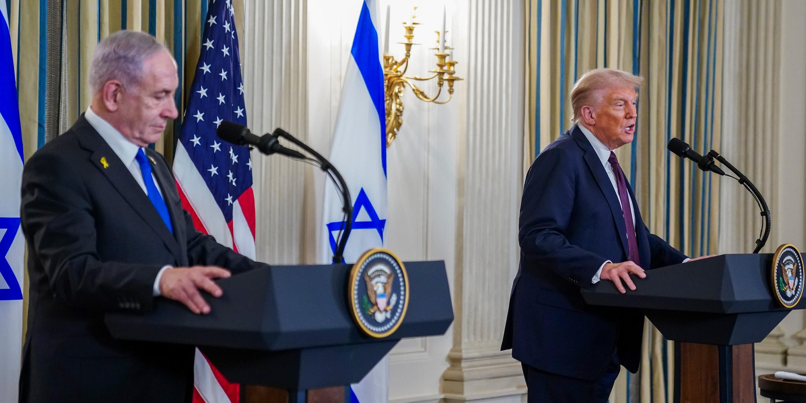 US-Präsident Donald Trump und Israels Premierminister Benjamin Netanjahu während einer Pressekonferez am 29.09.2025 im Weißen Haus in Washington.