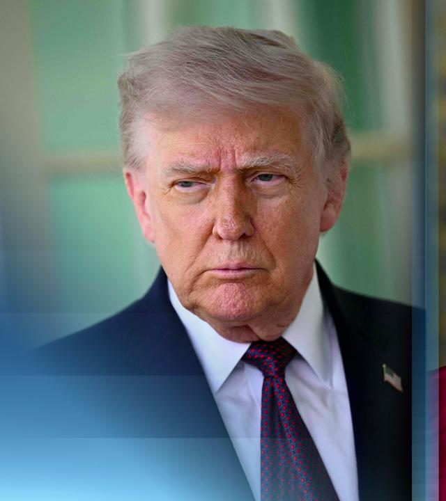 Donald Trump links im Bild und rechts daneben ein Bild von Papst Leo dem 14.