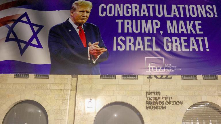 Trump Plakat zum Wahlsieg in Israel