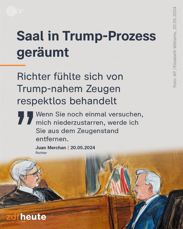 Saal in Trump Prozess geräumt – Richter fühlte sich von Trump-nahem Zeugen respektlos behandelt: „Wenn Sie noch einmal versuchen, mich niederzustarren, werde ich Sie aus dem Zeugenstand entfernen.“ Juan Merchan, Richter